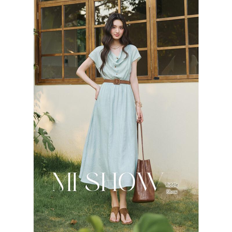 Women s Retro V-Neck Flutter Sleeve Maxi Dress M
