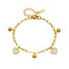 Gold Plated Paperclip Chain Bracelet with Mother of Pearl Heart Charms Fashion Jewelry for Women