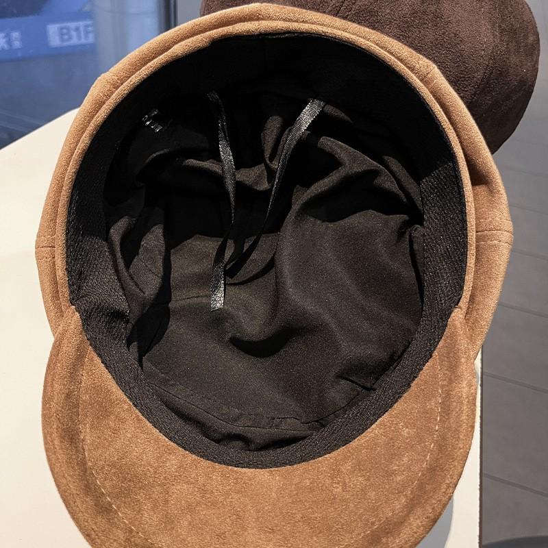 Suede Velvet Octagonal Hat Women Slimming Face Effect Adjustable Fit Classic Beret Style With Curved Brim