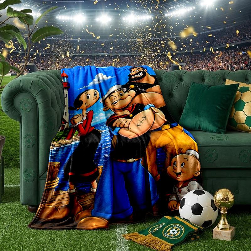 Popeye's Strength Displayed Throws Blanket Flannel Blankets Plush for Couch Bed Gifts for Men Women Travel Picnic Blanket Christmas Fan Gifts