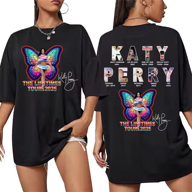 

Кэти Перри The Lifetimes Tour 2025 Мерч Футболка для Мужчин Женщин Модная Унисекс Футболка XXXXL