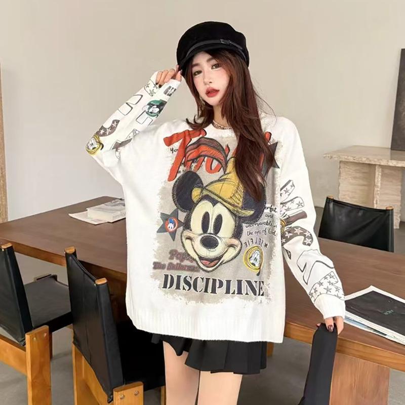 Women's Plus Size Cartoon Print Sweater - Autumn/Winter Trendy Heavy Knit Pullover