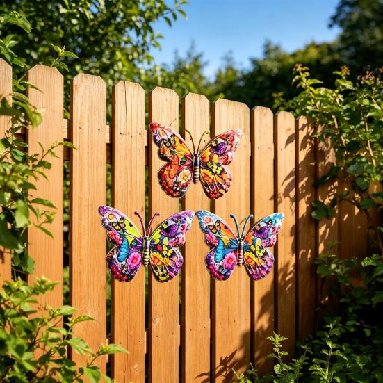 Decorazione Murale a Farfalla in Metallo Resistente alle Intemperie Uso Esterno Ferro Durevole Lavorazione Piatta 2D Colori Vivaci Stampati UV Facile da Montare Giardino Patio