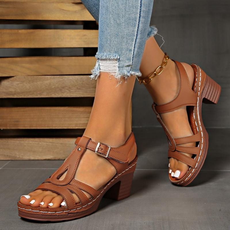 Fashion Thick Heel Fish Mouth One-button Open-toe High Heel Sandals 2025 Summer New Fashionable Sexy Casual Sandals for Women