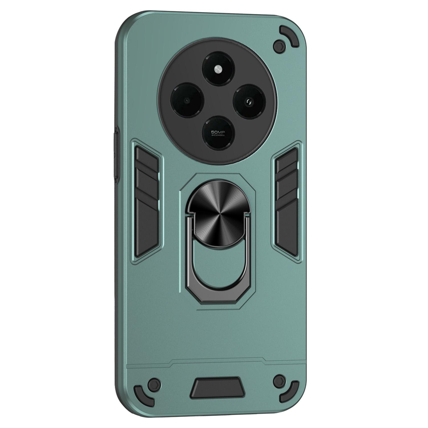 

For Xiaomi Redmi A4 5G Case PC+TPU Drop Defend Phone Cover with Ring Kickstand Green