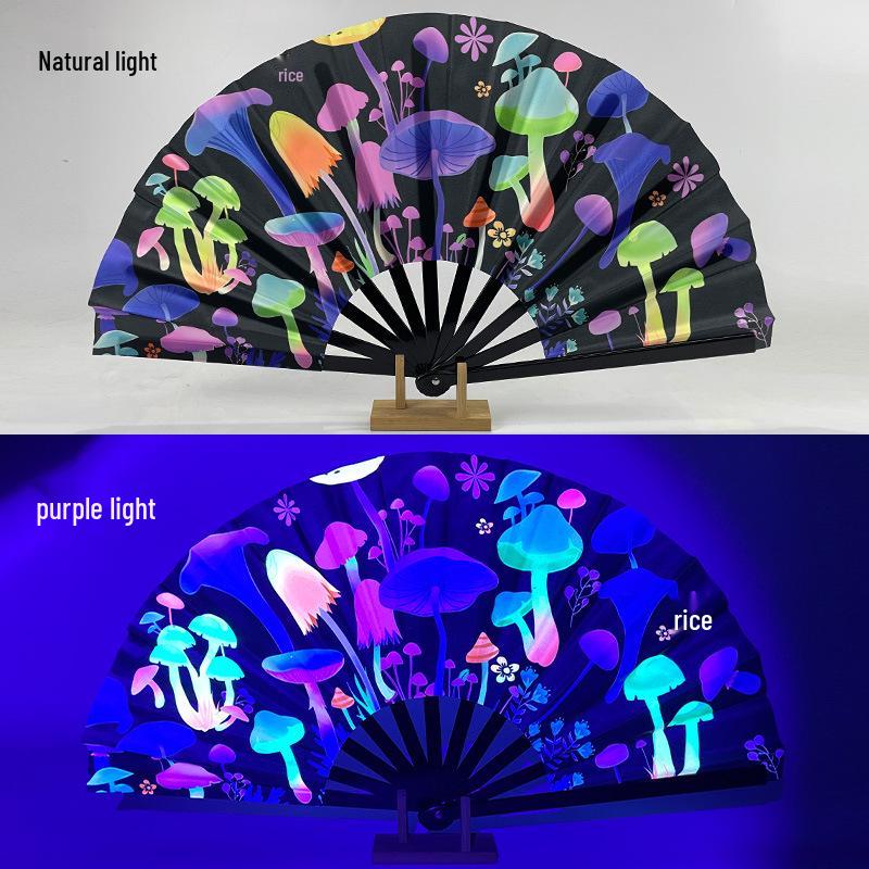Leuchtender faltbarer Kung-Fu-Party-Fächer mit UV-fluoreszierender Leuchtkraft