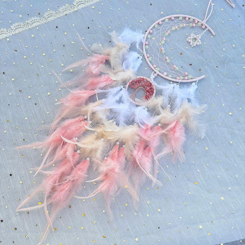Creative Moon Feathers Dream Catcher With Luminous Beads Large Wall Hangings Wind Chimes Bedroom Decorations For Girls Gifts