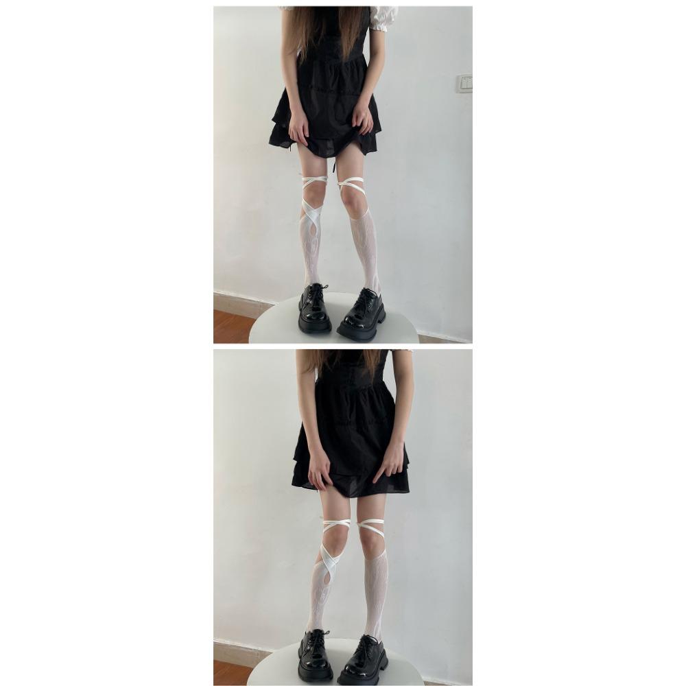 Lolita Socks Female Cute Japanese JK Cross Strap Calf Socks Hot Girl Personality Good Match Medium Tube Split Toe Socks