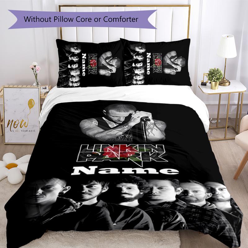 3pcs Custom Name Cartoon Linkin Park Bedding Set Duvet Cover Closure Includes 1 Duvet Cover & 2 Pillowcases for All Seasons Bedroom Decor
