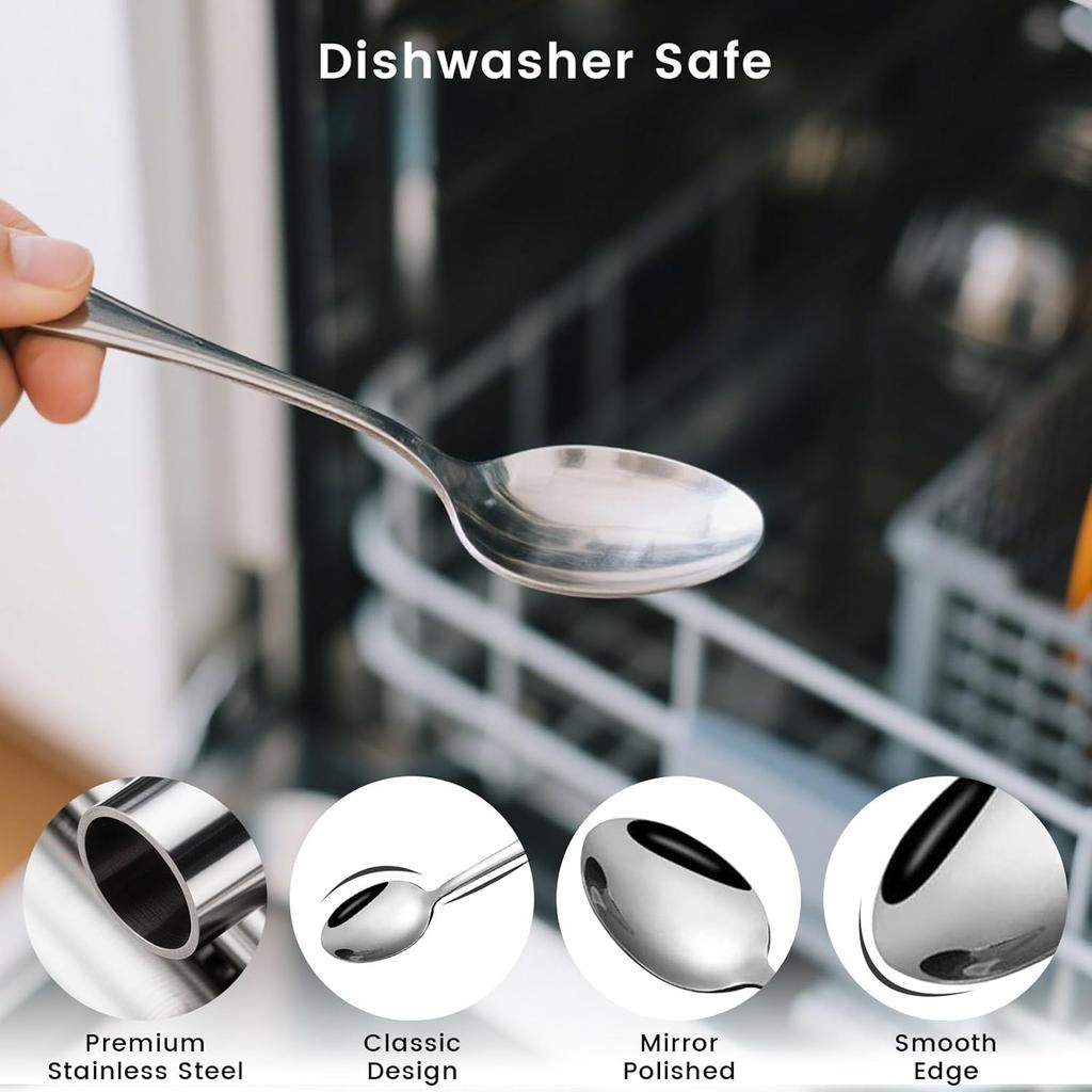 HANSGO Teaspoons Stainless Steel, 6 Piece Dinner Spoons Set 6.7 inches Dessert Spoons Use for Home, Kitchen or Restaurant