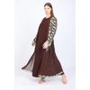 Women's Large Size Embroidered Long Double Suit Brown