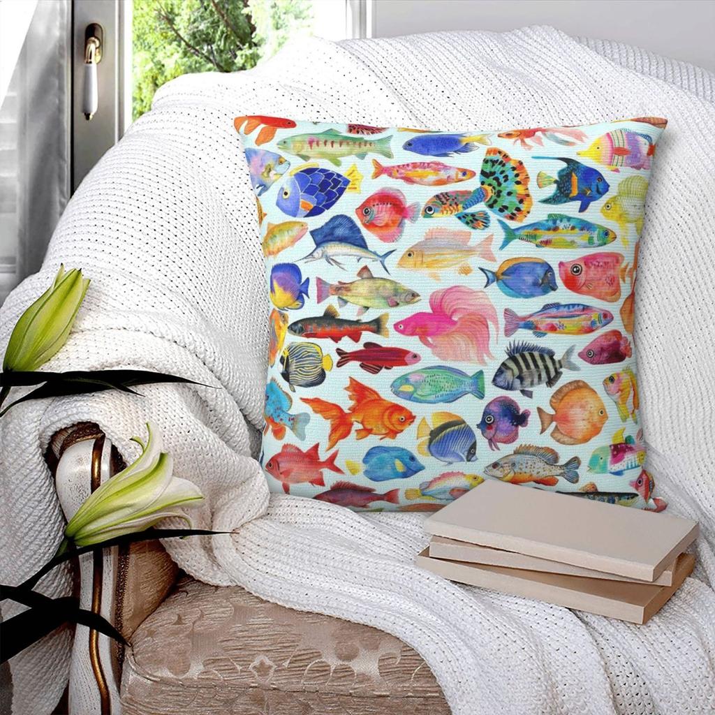 Vintage Fish Trout Pillow Cover Cartoon Fishes Kawaii Pillow Case Soft Cushion Cover Pillowcases For Sofa Bedroom Home Decor