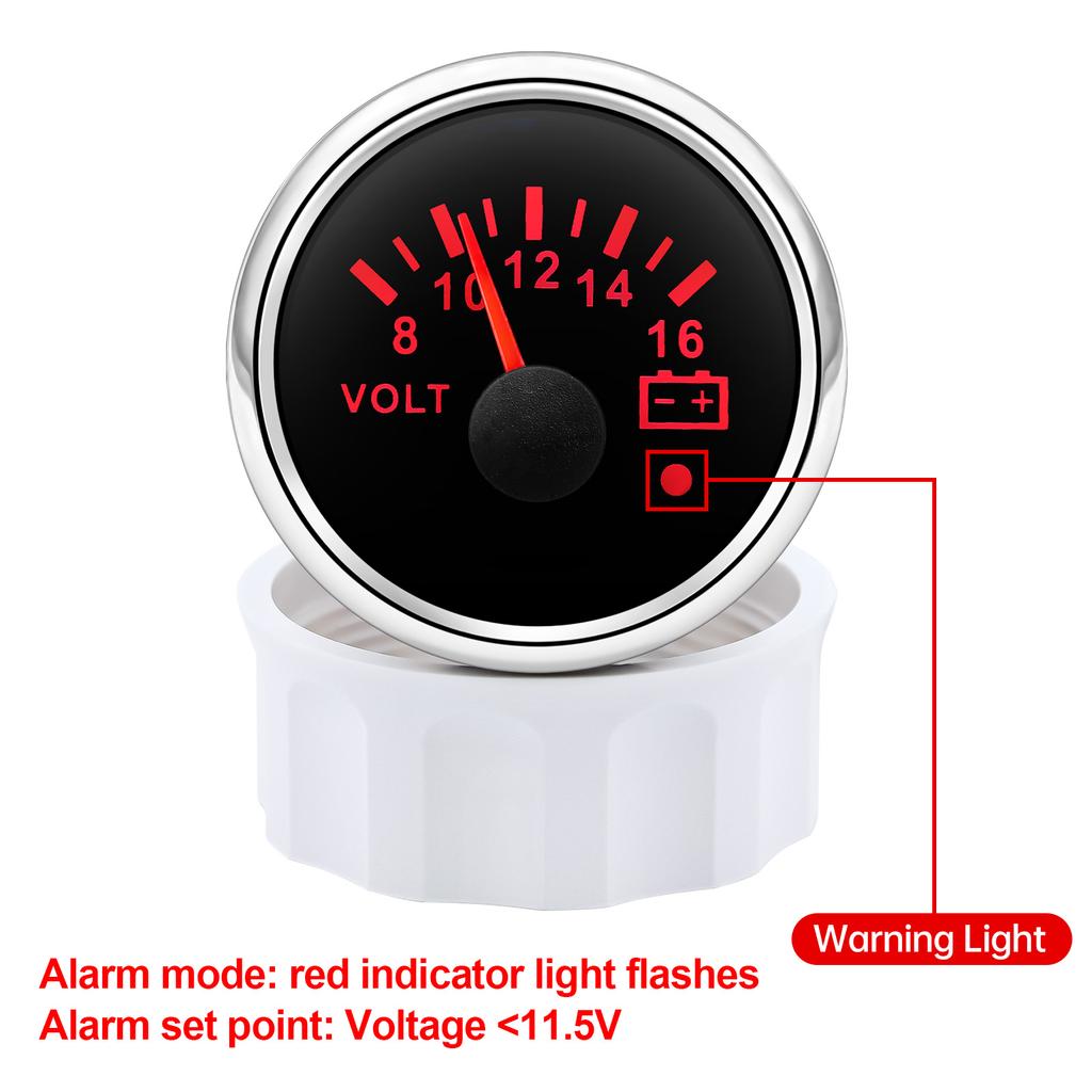 Auto Car Gauge 2" 52MM Voltmeter for Marine Boat Car 8-16V VOLTS IP67 Waterproof Volt Meter Indicator with Red Backlight