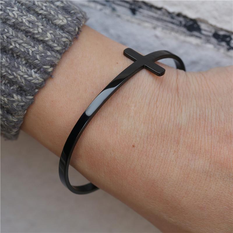 Cross Opening Bracelet Black Mens and Womens Minimalist Style