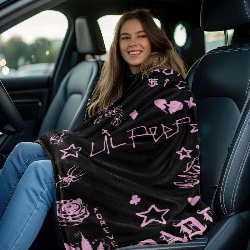 1pc Lil Rapper Inspired Flannel Blanket 2D Print All Season Warm Soft Throw for Bedroom Living Room Camping Travel Home Decor Ho