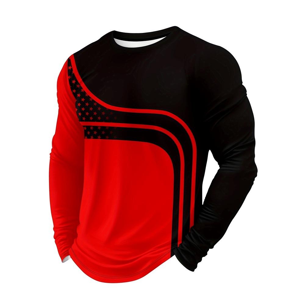 Retro And Fashionable 3D Printed Men's Autumn Thin Round-neck Top, Harajuku Street Fashion Men's Top, Casual And Fashionable