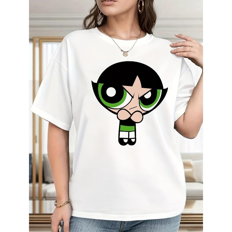 Taglia europea, T-shirt Grafica THE POWERPUFF da Donna, Maglietta Casual a Maniche Corte con Girocollo, Lavabile in Lavatrice