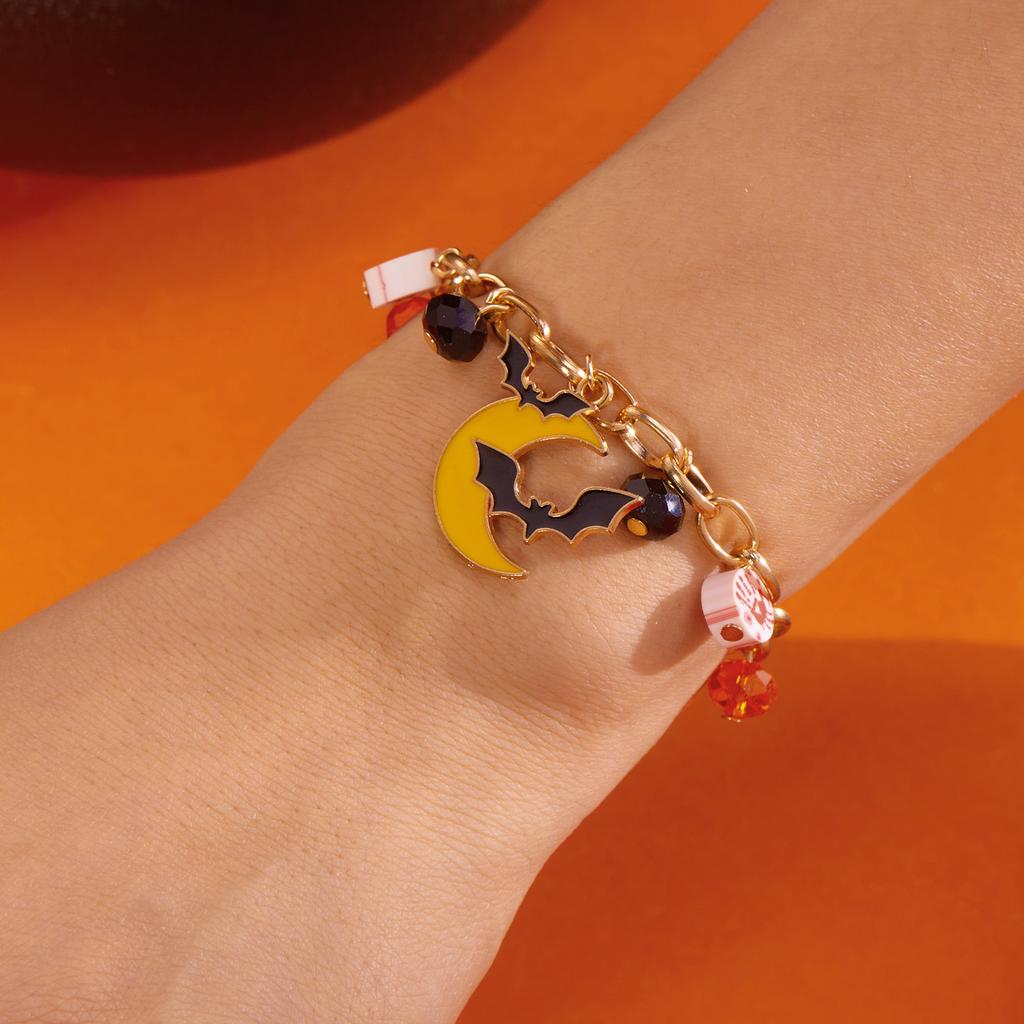 Halloween Cute Ghost Pumpkin Bat Charm Bracelet for Women Men Gold Color Metal Chain Enamel Bracelet Funny Festival Jewelry Gift