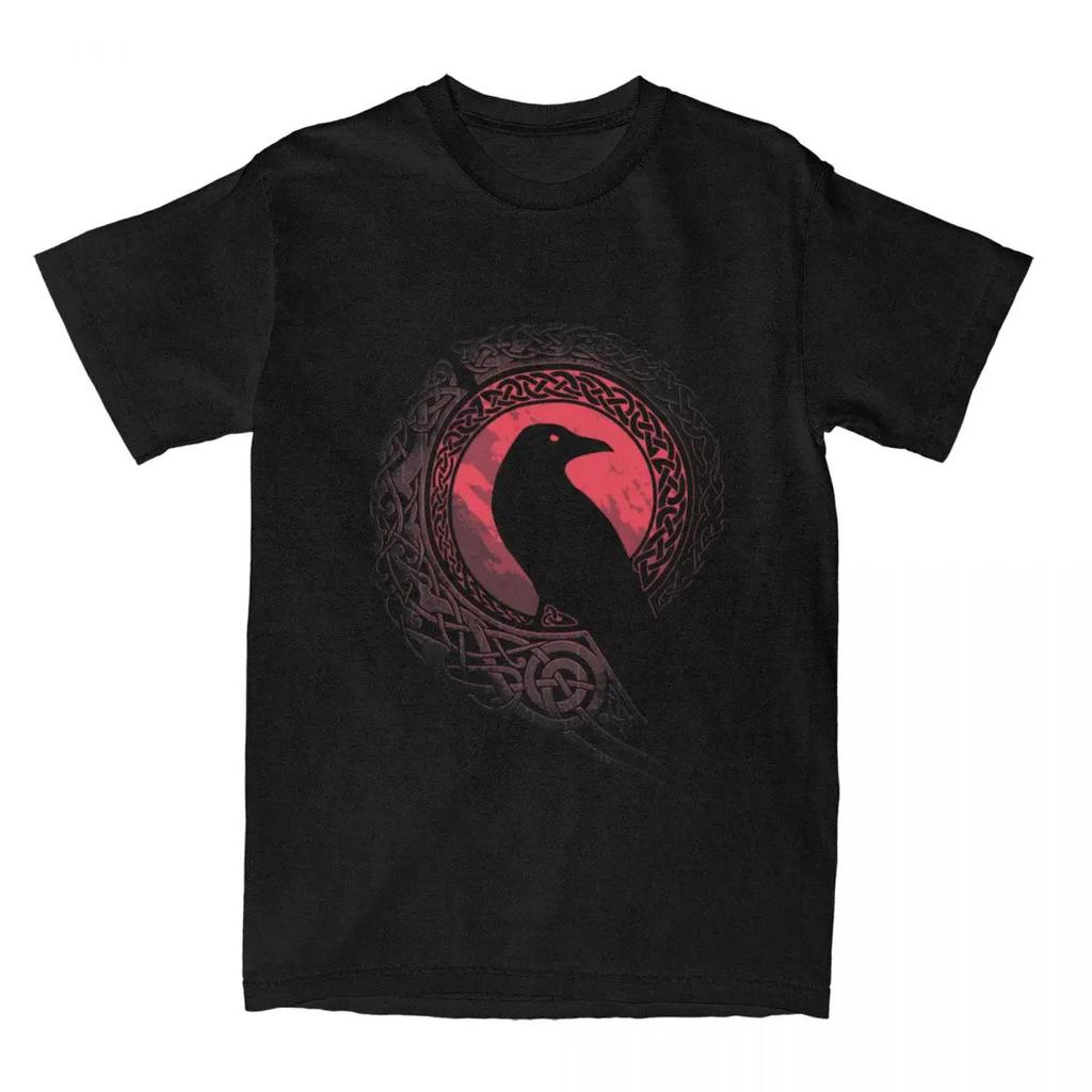 Unique EDDA Bird Viking Valhalla Odin T-Shirts for Men Crewneck Pure Cotton T Shirts Short Sleeve Tee Shirt Plus Size Clothes