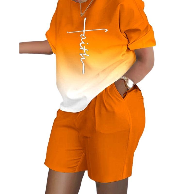YYFS Women's Fashion Casual Summer Spring Colour Block Print Short Sleeve O-Neck Trousers Pants Suits