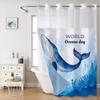 No Hook Whale Pattern Shower Curtain With Snap-in Fabric Liner, Sheer Top Window, Waterproof Double Layer Bathtub Curtain