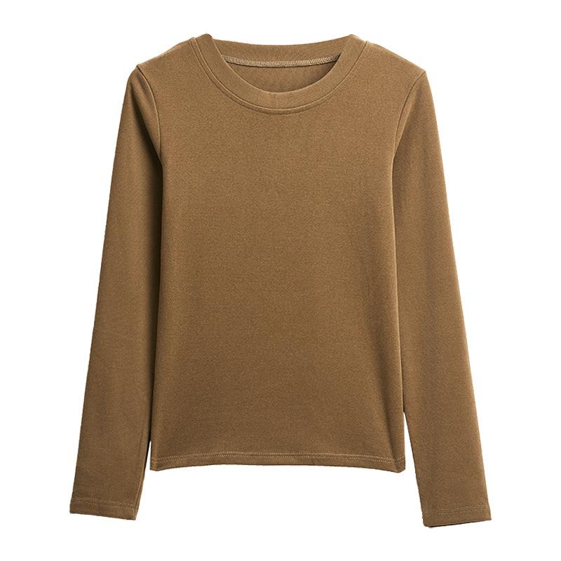 Spring Autumn Round Neck Casual Fashion Simple All-match Tee Women Long Sleeve Slim Pullover T-shirt Top