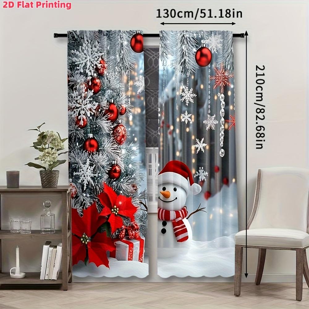 Set Of 2 Christmas Curtains Snowman Snowflake Print Living Room Bedroom Kitchen Study Bathroom Dining Sheer Made Polyester Window Treatment