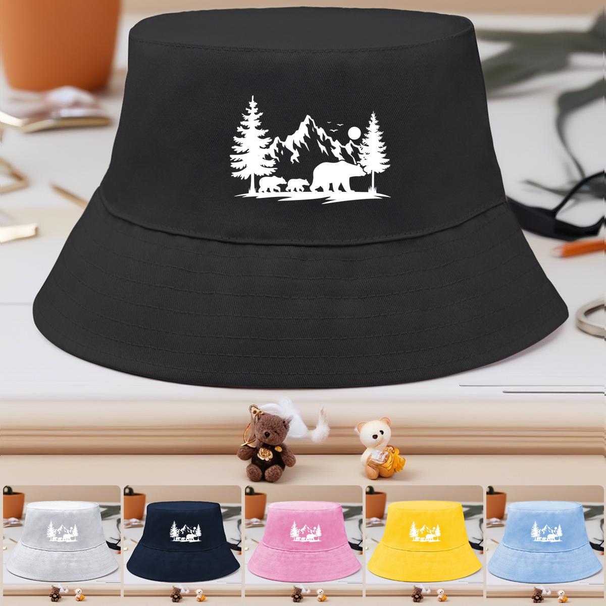 

Bucket Hat With White Forest Mountains Print , Animal Fisherman Hat Solid Color Beach Simple Beach Cap as the picture жовтий