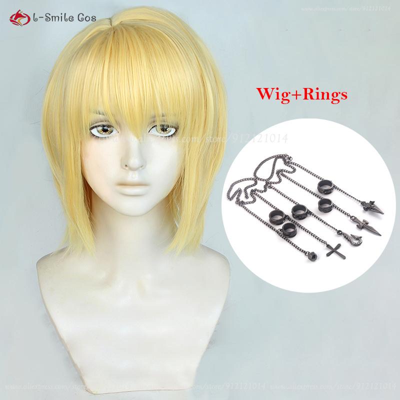 Anime Kurapikaa Kurtaa Cosplay Wig Short Golden And Earrings Rings Pops Heat Resistant Synthetic Hair Kurapikaa Wigs + Wig Cap