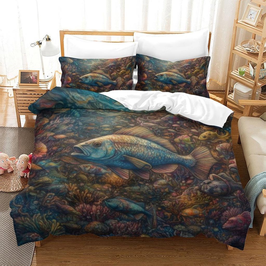 Colorful Fish 3D Digital Printing Polyester Quilt Cover Two Or Three Pieces Can Be