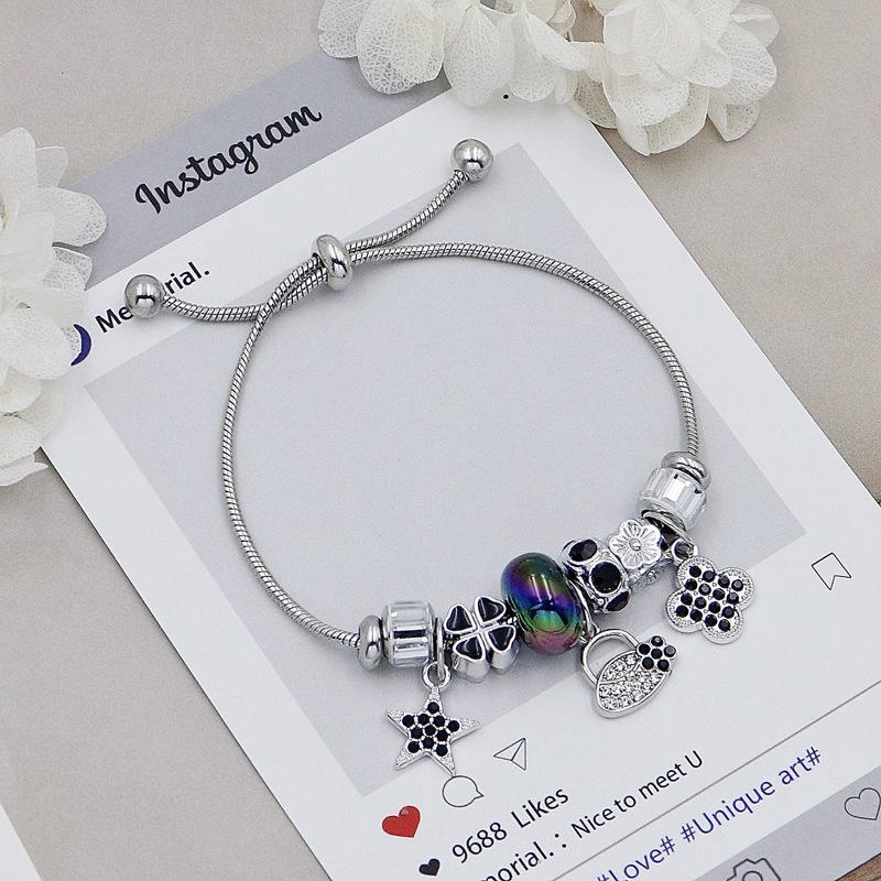 Adjustable Chain Link Diamond Beaded Four Leaf Clover Lucky Charm Bracelet Light Luxury DIY Jewelry Accessory