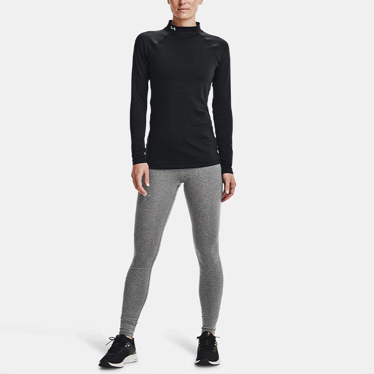 Under Armour Logo High Neck Sports Printed Long Sleeve Raglan T-Shirt Women Tops Black 1368702-001