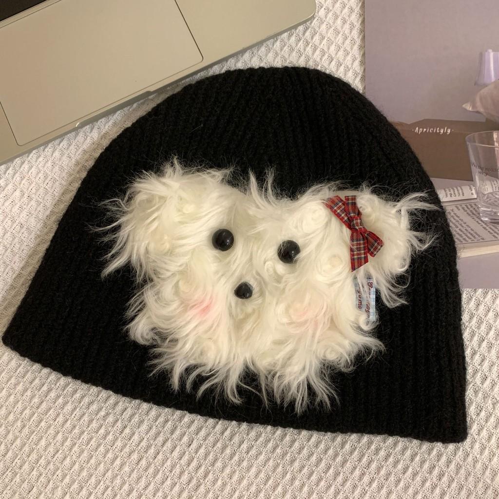 Trendy Dog Knitted Plush Winter Hat For Women Soft And Warm Accessory Fashionable
