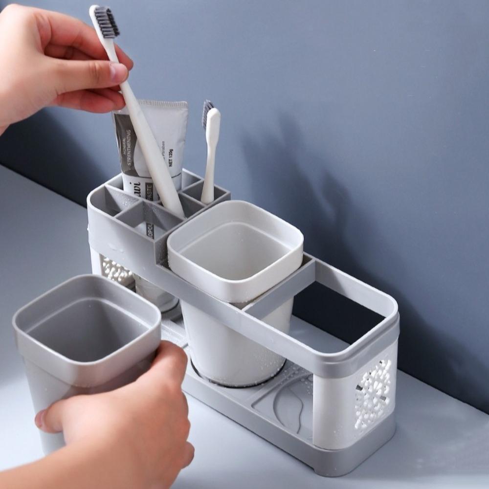 Creative Washing Cup Holder Hollow Design Multifunction Toothbrush Holder Set Independent Grids Thicken Bottom