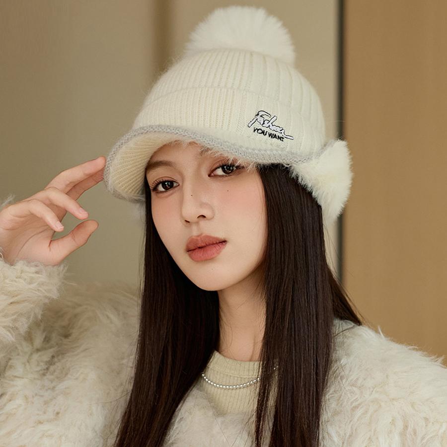 Casquette de baseball tricotée en fourrure épaisse pour femme, couleur unie, automne et hiver