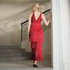 Red Lace Trimmed Tassel Layered Women's Bandage Evening Dress
