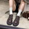 Fashion Retro Brown Thick Bottom Mary Jane Shoes Women British Style Sewing Lace Up Design Leather Shoe Fall New Brand Loafers Sandalias
