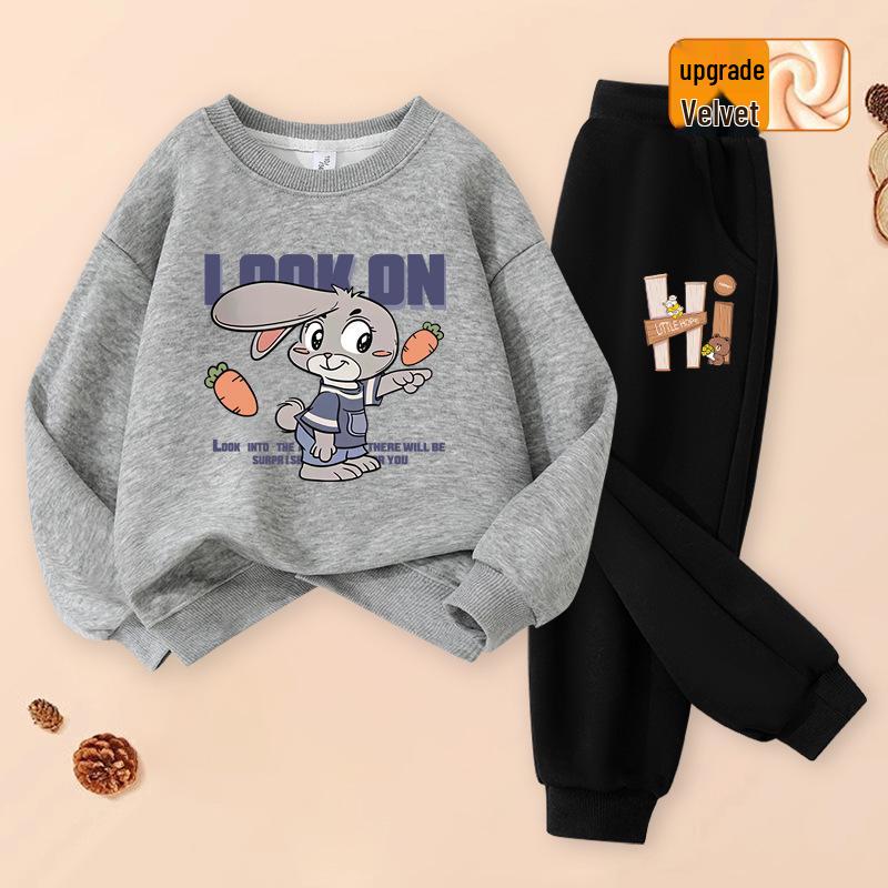 

2025 Boys Trendy Fleece-Lined Hoodie & Pants Sportswear Set for Spring & Autumn 110 cm