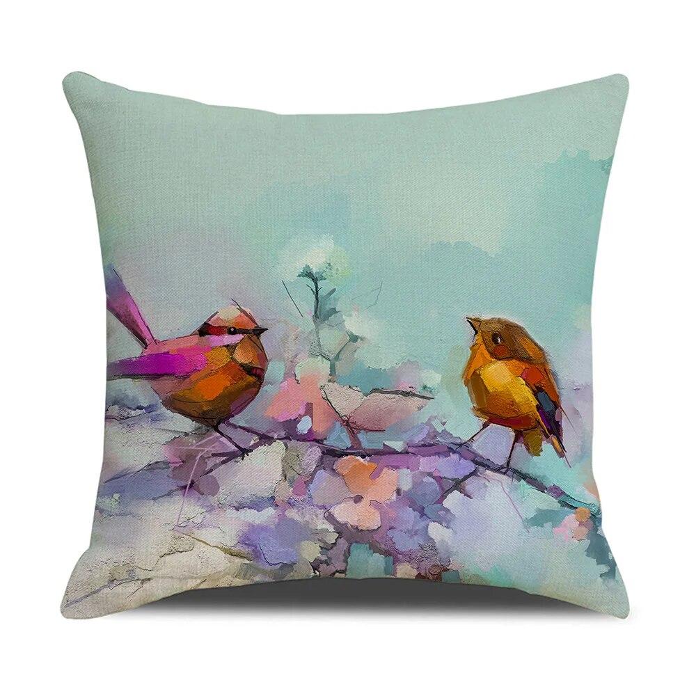 Watercolor Bird Cushion Cover Pillowcase Home Decor Office Sofa Pillowcase Home Decor Pillowcase