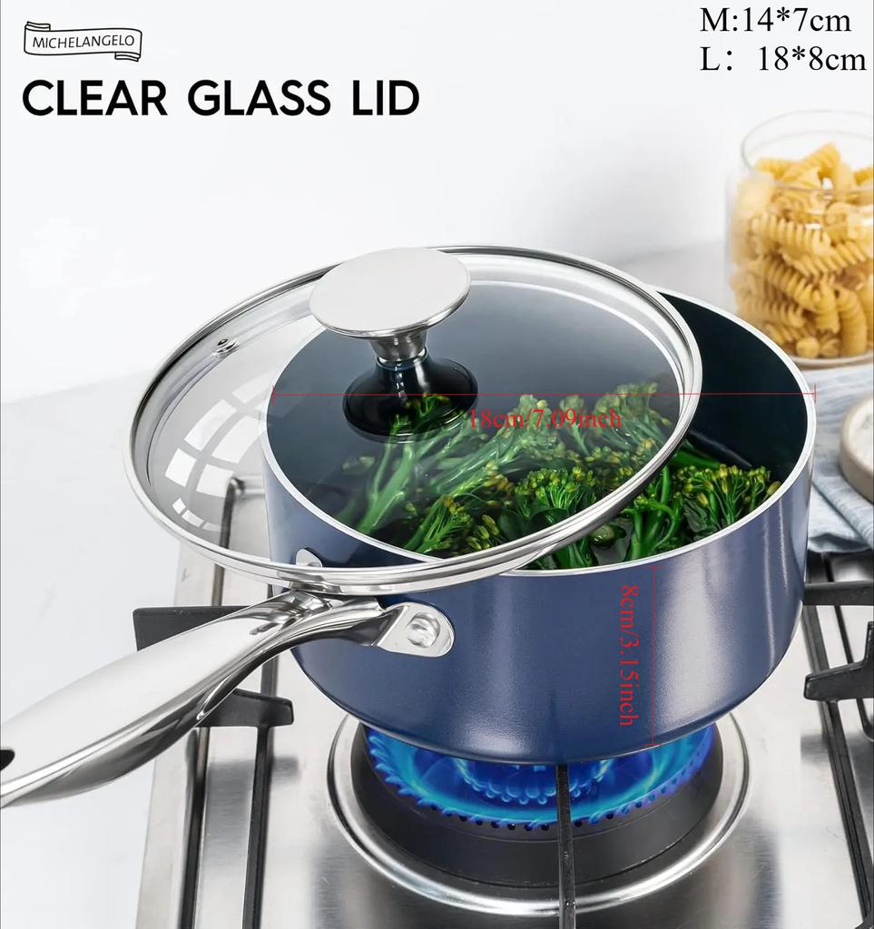 MICHELANGELO Ceramic Nonstick Frying Pan with Tempered Glass Lid Durable Stainless Steel Handle Oven and Dishwasher Safe