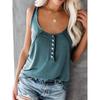 Women U neck henley button tank top solid dark grey loose casual sleeveless camisole