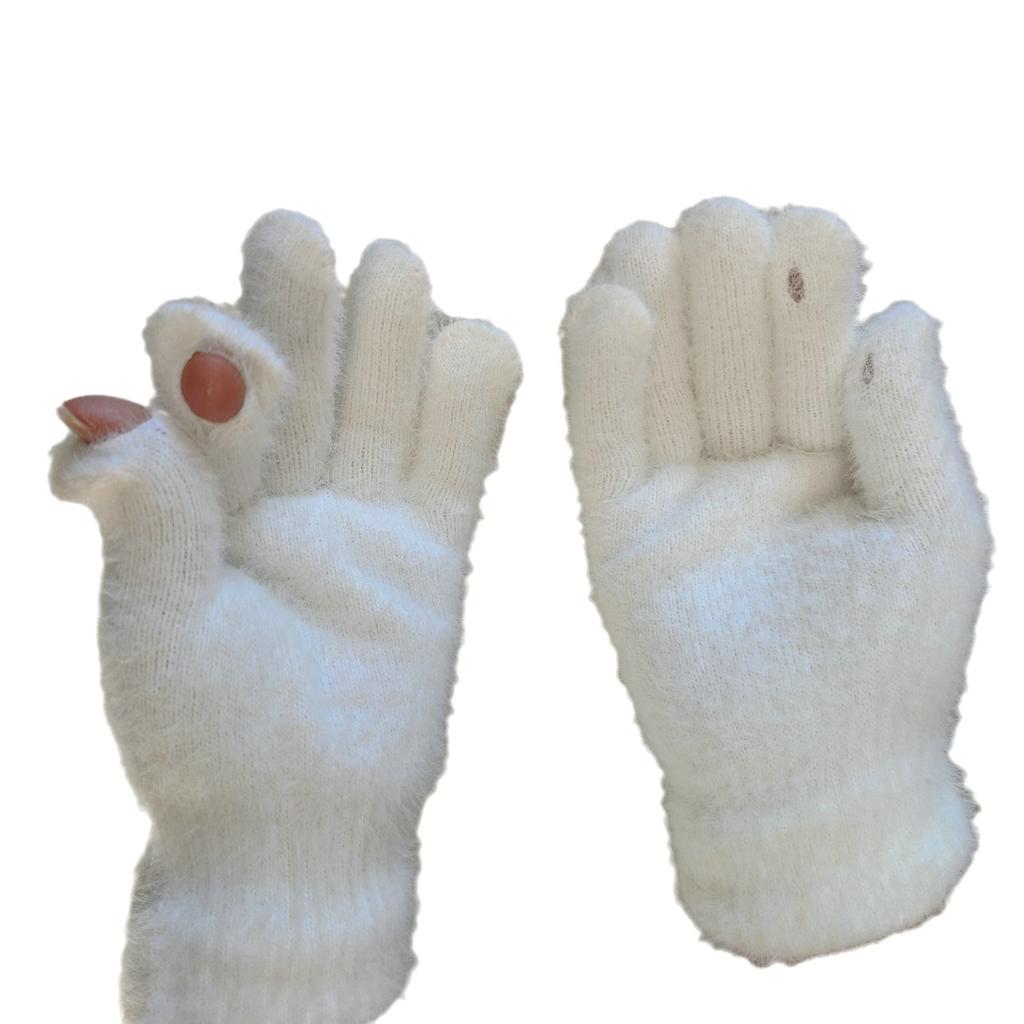 Autumn and Winter Mink Fur Fingerless Gloves Thickened Warm Exposed Two-hand Knitted Gloves Touch Screen Fingerless Women's Plush Gloves
