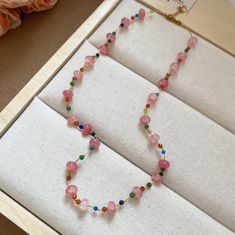 Stainless steel agate crystal beaded necklace small fresh and sweet temperament collarbone chain fashionable niche design neck chain