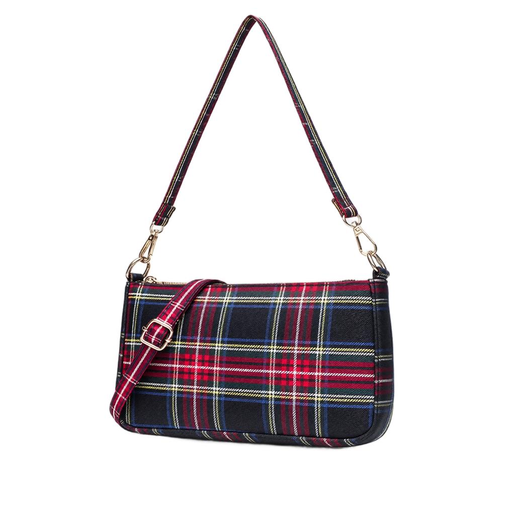 Women's Retro Red Plaid Shoulder Bag Versatile Underarm Handbag for Everyday Use