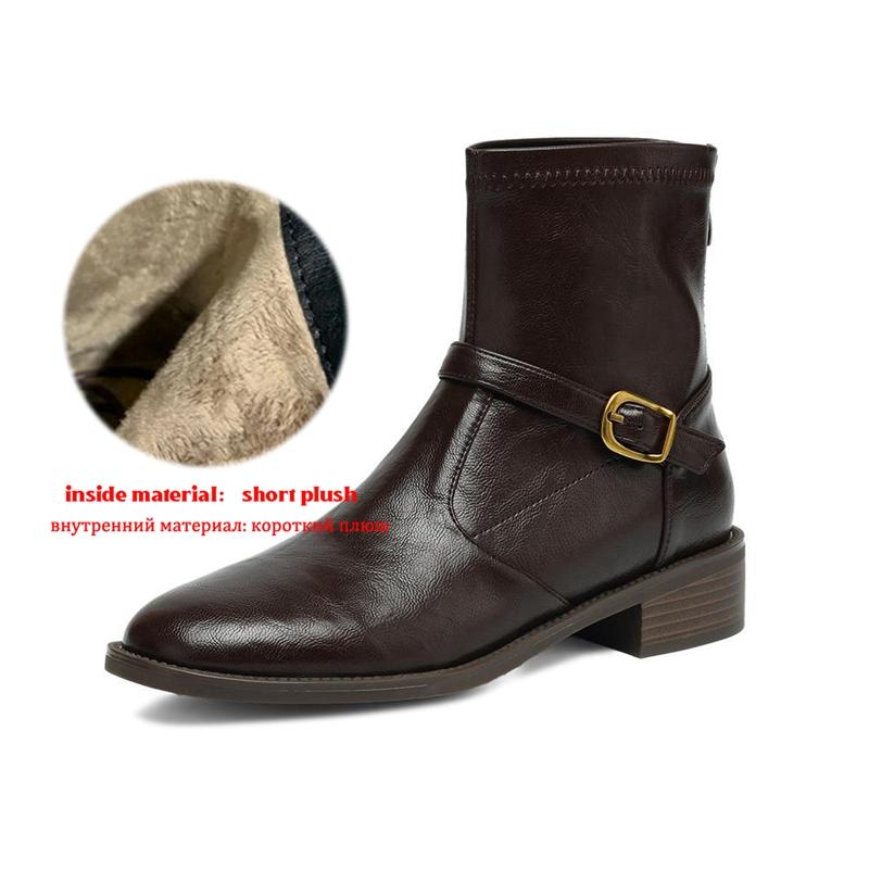 

Krazing Pot Microfiber Winter Round Toe Western Boots Med Heels Zipper Women Metal Buckle British School Ankle Boots 42