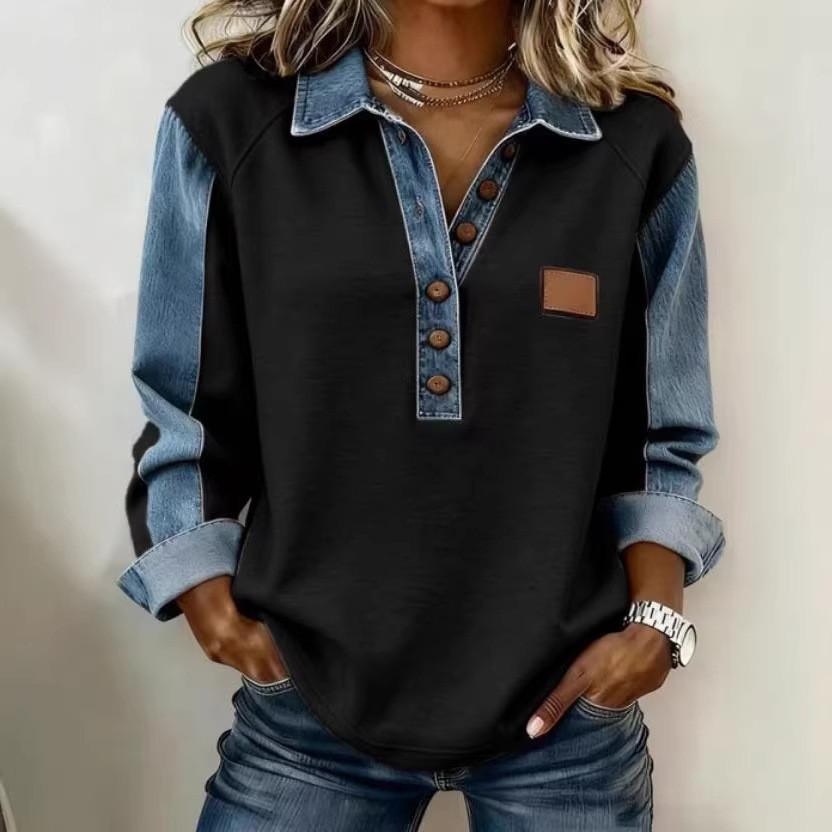 Effect Color Block Women Pullover Sweatshirt With Collared Design For Casual Daily Wear