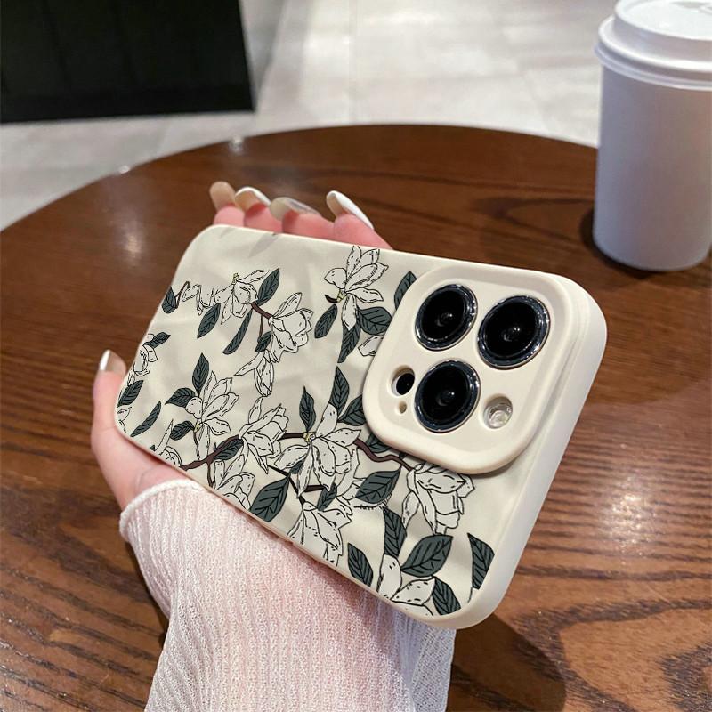 Surface Wrinkles and Unevenness Phone Shell Gardenia Floral Printed Protective Matte TPU Cover Soft Silicone Case