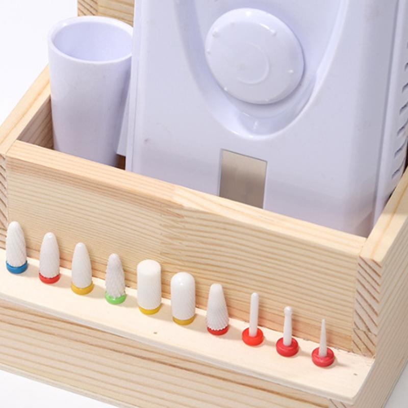 1PC Wood Nail Drill Machine Bits Holder Saving Space for Nail Training Nail Art Accessories DIY Manicure Tools Display Box