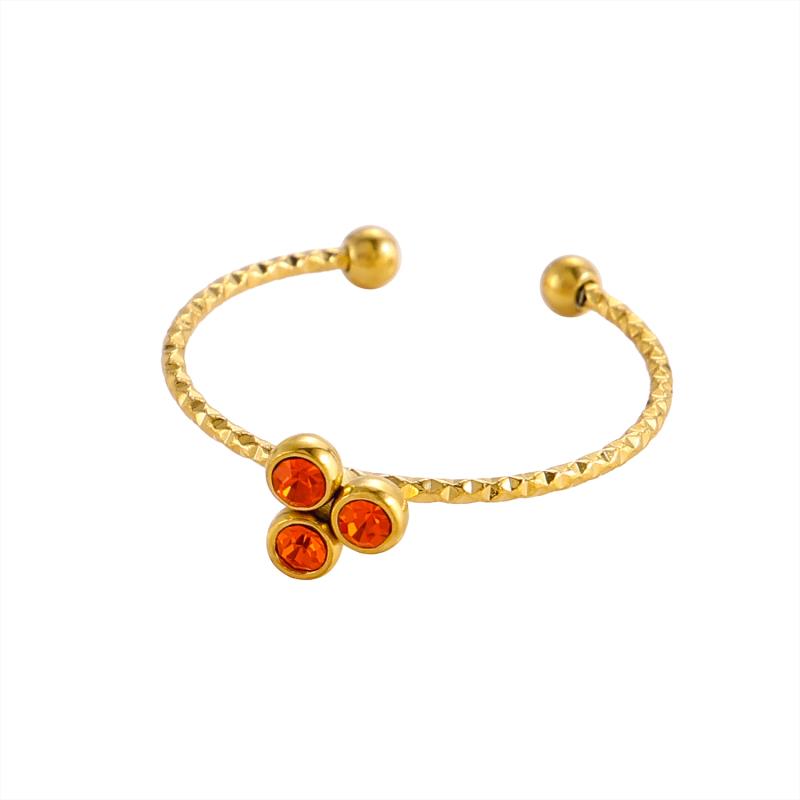 

CARLIDANA Non-Fading Stainless Steel Colorful Zircon Gold Plated Three-Leaf Clover Design Flower Adjustable Open Ring Jewelry resizable