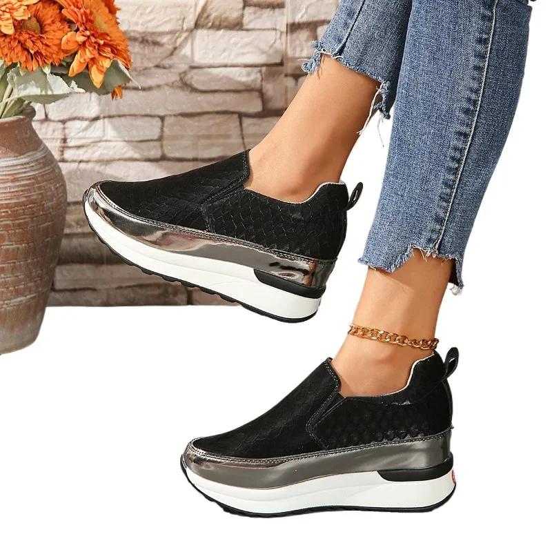 Fashion Ladies Shoes 2025 Slip-on Women's Vulcanize Shoes Platform Women Sneakers Leopard Print Round Toe Slip on Women's Casual Shoes